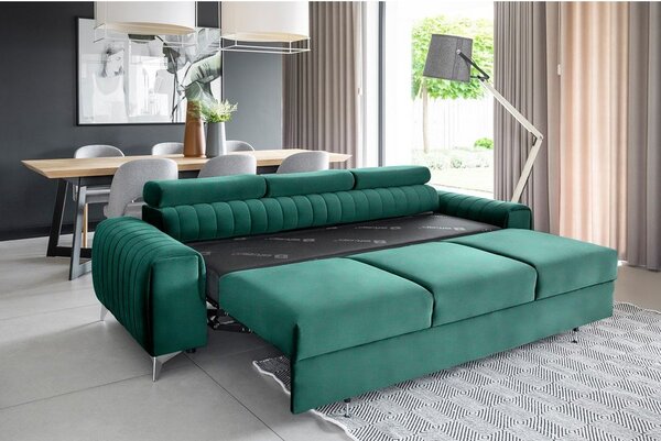 Зелен кадифен разтегателен диван 261 cm Laurence – ELTAP
