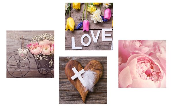 Комплект картини – Натюрморт с цветя и кръстче с надпис Love