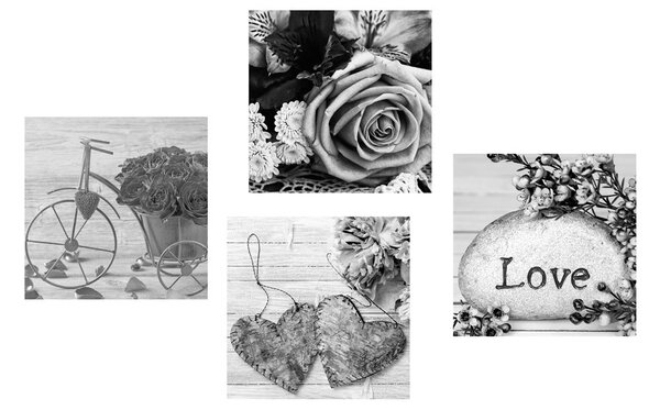 Комплект картини – Черно-бяло натюрморт с надпис Love