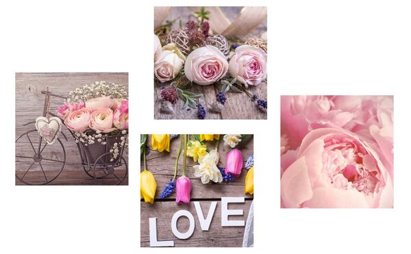 Комплект картини – Нежно цветно натюрморт с надпис Love