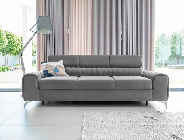 Светлосив кадифен разтегателен диван 261 cm Laurence – ELTAP