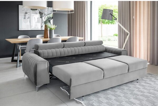 Светлосив кадифен разтегателен диван 261 cm Laurence – ELTAP