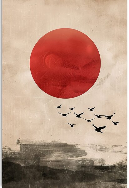 Картина на платно – Japandi магията на червената луна
