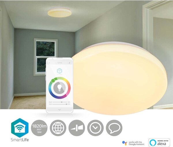 Nedis WIFILAW11WT - LED RGBW Димируем плафон LED/18W/230V 3000-6500K Wi-Fi