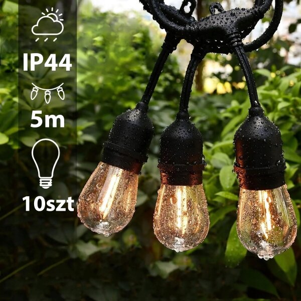 LED външен декоративен гирлянд 10xE27/1W/230V 6,44 m IP44 черен