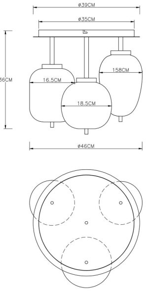 Globo 15345-3DMM - Полилей за повърхностен монтаж BLACKY 3xE14/40W/230V месинг