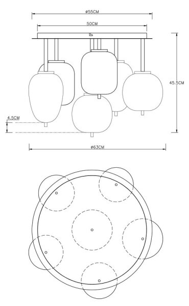 Globo 15345-6DMM - Полилей за повърхностен монтаж BLACKY 6xE14/40W/230V месинг