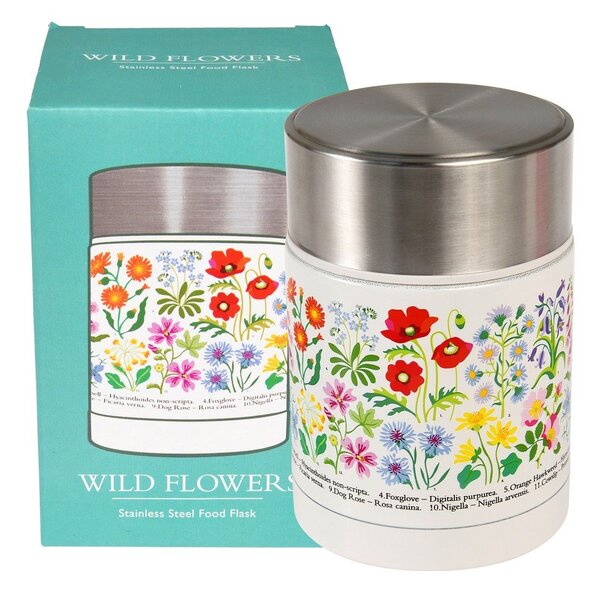 Детски термос за храна в кремав и сребрист цвят 450 ml Wild Flowers – Rex London