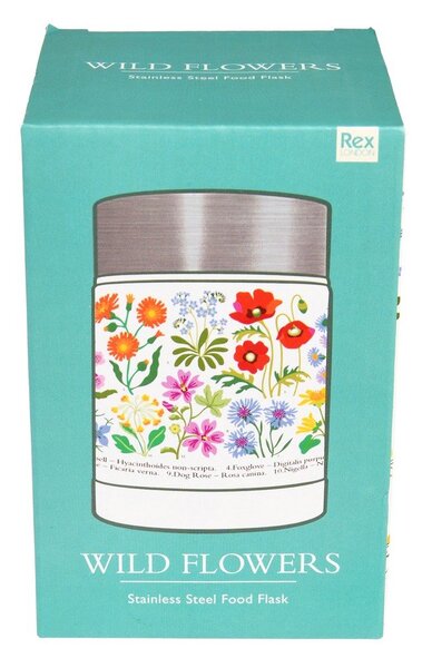 Детски термос за храна в кремав и сребрист цвят 450 ml Wild Flowers – Rex London