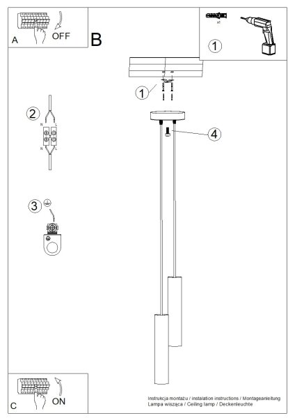 Sollux SL.1868 - Полилей на кабел LAGOS 2xGU10/10W/230V бял