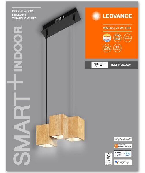 Ledvance - LED Димируем пендел DECOR WOOD 3xLED/7W/230V Wi-Fi