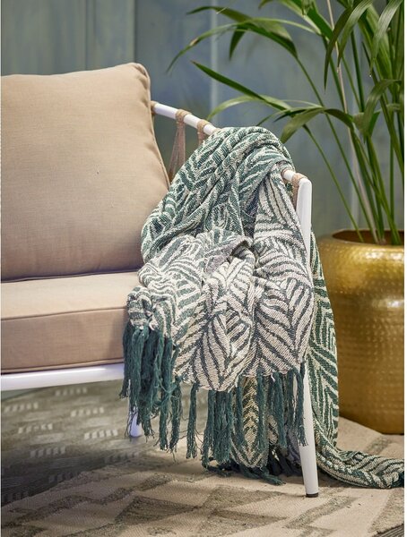 Зелено/бежово одеяло от рециклиран памук 130x160 cm Ugento – Bloomingville