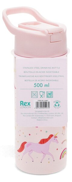 Светлорозова детска бутилка от неръждаема стомана 500 ml Unicorn – Rex London