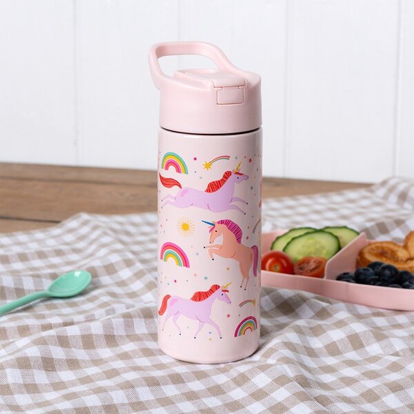 Светлорозова детска бутилка от неръждаема стомана 500 ml Unicorn – Rex London