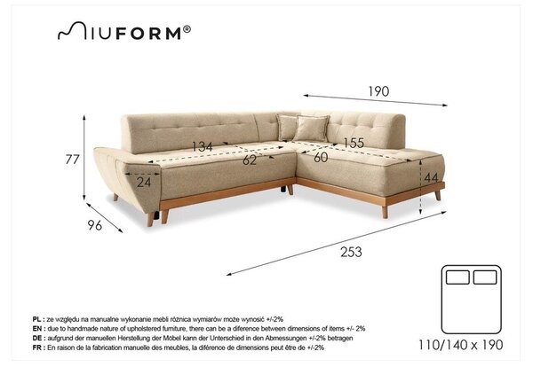 Бежов ъглов разтегателен диван десен ъгъл Dazzling Daisy - Miuform