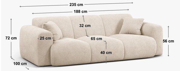 Бял диван от плат букле 235 cm Molino - Micadoni Home
