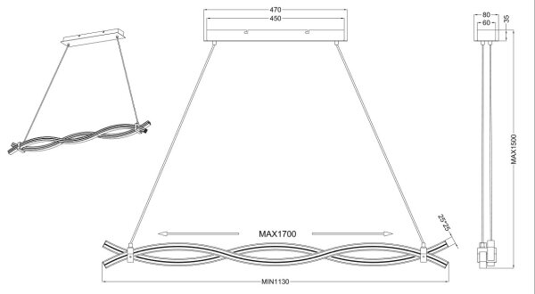 Reality - LED Пендел WAVE LED/16W/230V + LED/9W