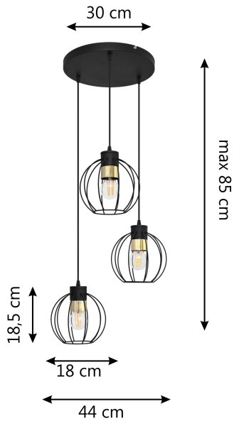 Пендел STARLIGHT 3xE27/60W/230V черен/златист