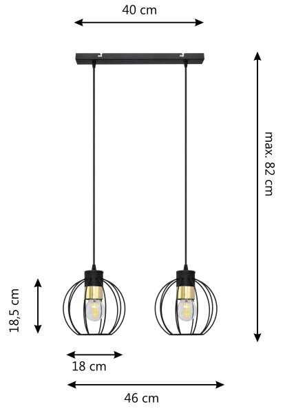 Пендел STARLIGHT 2xE27/60W/230V черен/златист