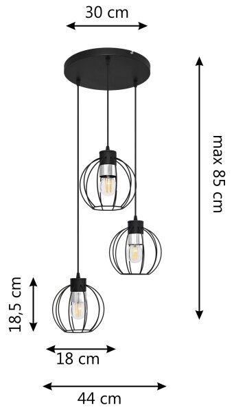 Пендел STARLIGHT 3xE27/60W/230V черен/сребрист