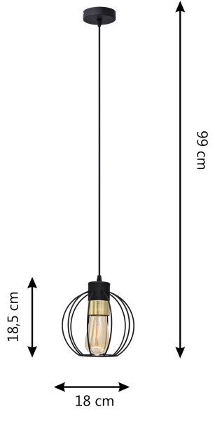 Пендел STARLIGHT 1xE27/60W/230V черен/златист