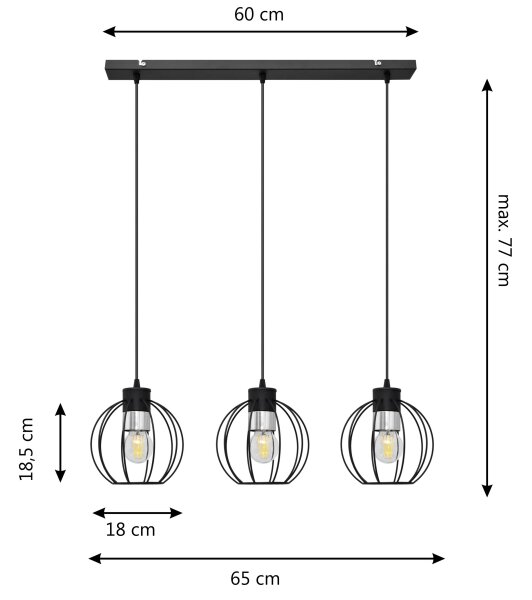 Пендел STARLIGHT 3xE27/60W/230V черен/сребрист