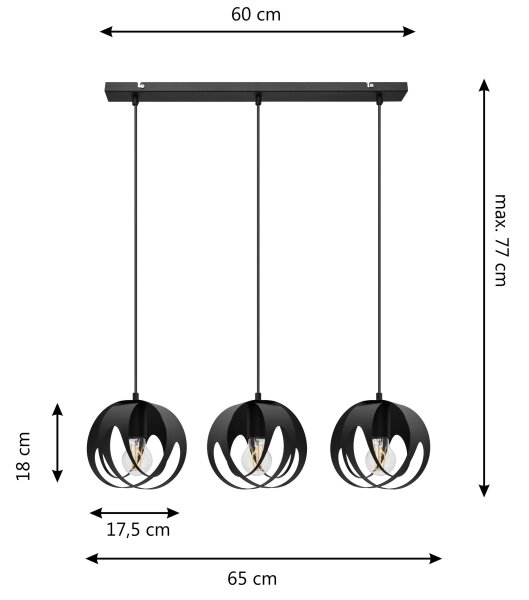 Пендел MOONLIGHT 3xE27/60W/230V черен