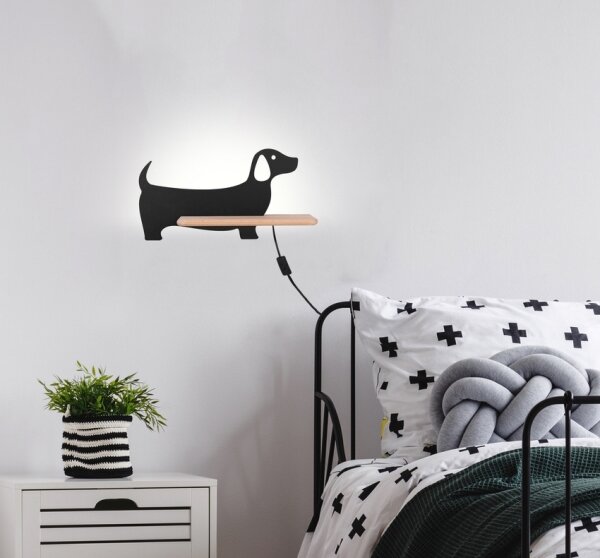 LED Детски аплик с рафт DOG LED/5W/230V черен/дърво