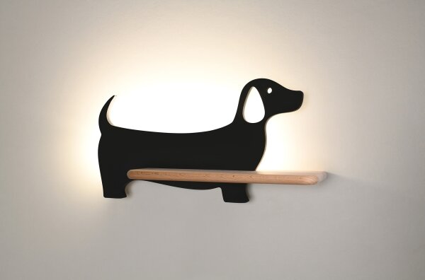 LED Детски аплик с рафт DOG LED/5W/230V черен/дърво