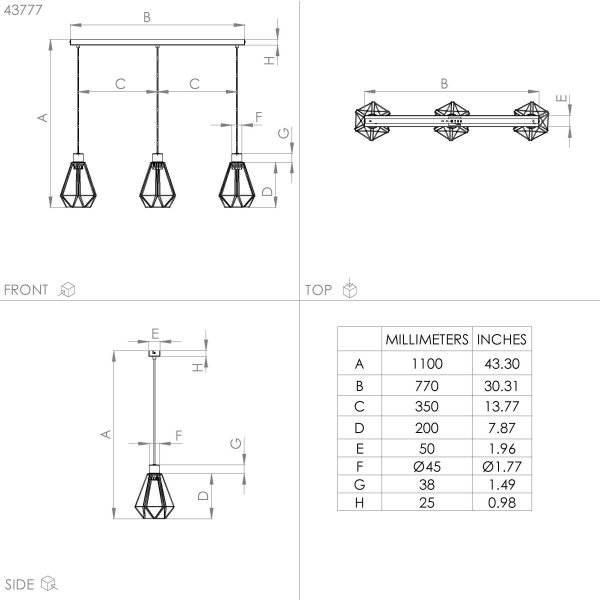 Eglo 43777 - Пендел ADWICKLE 3xE27/40W/230V