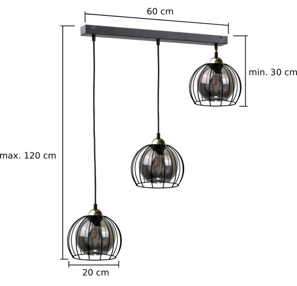 Пендел SOLO BLACK 3xE27/60W/230V черен/златист