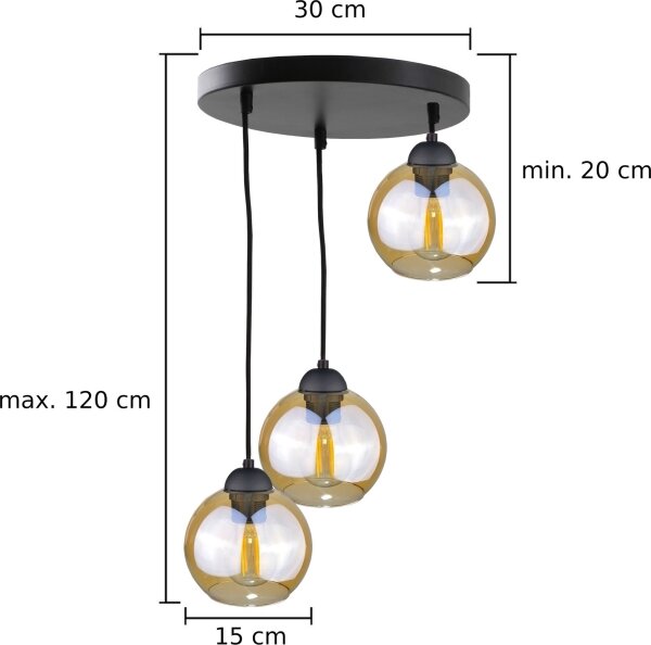 Пендел AMBRE BLACK 3xE27/60W/230V Ø 30 см