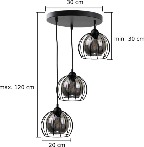 Пендел SOLO BLACK 3xE27/60W/230V Ø 30 см