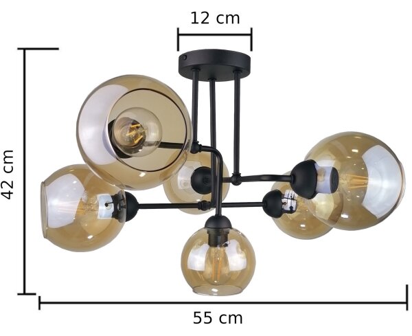 Полилей за повърхностен монтаж MONDE BLACK 6xE27/60W/230V