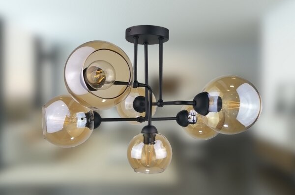Полилей за повърхностен монтаж MONDE BLACK 6xE27/60W/230V