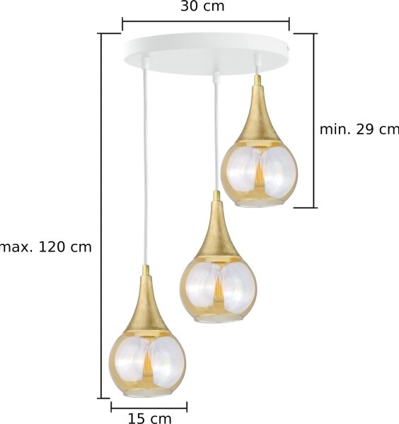 Пендел LACRIMA WHITE 3xE27/60W/230V Ø 30 см