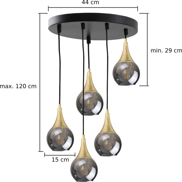 Пендел LACRIMA SMOKY 5xE27/60W/230V Ø 45 см