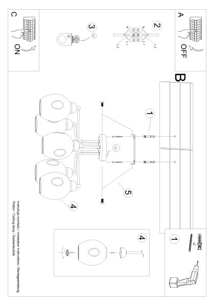 Sollux SL.1145 - Полилей FILLAN 5xE27/60W/230V черен