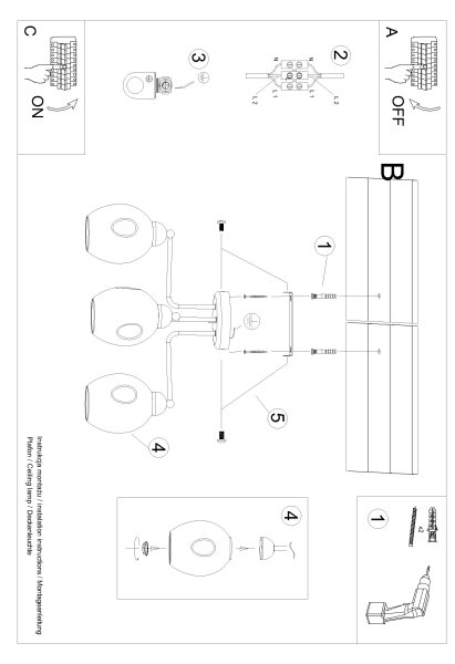 Sollux SL.1144 - Полилей FILLAN 3xE27/60W/230V черен