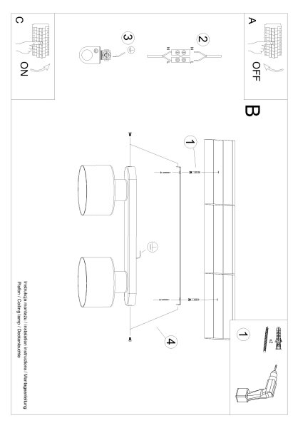 Sollux SL.1130 - Плафониера SAVAR 2xE27/60W/230V черен