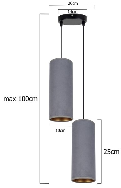 Пендел AVALO 2xE27/60W/230V Ø 20 см сив