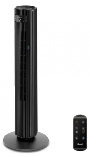 Вентилатор кула Levoit TempSense 42 DC, 30W, 107 см, За до 49 м2, 12 скорости, 4 режима, Таймер, Осцилация 90C, Дистанционно, Черен