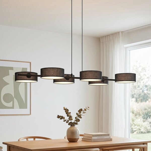 EMIBIG LIGHTING Висяща лампа DRUMZ, черна, дължина 100 см, 6-лампова, текстил, E14, Затъмняване, Черен, Дневна/трапезария, Плат / текстил, Модерен