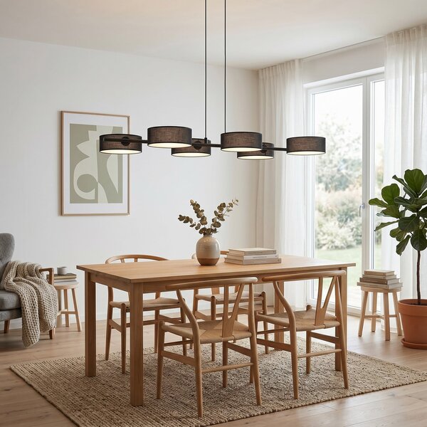 EMIBIG LIGHTING Висяща лампа DRUMZ, черна, дължина 100 см, 6-лампова, текстил, E14, Затъмняване, Черен, Дневна/трапезария, Плат / текстил, Модерен