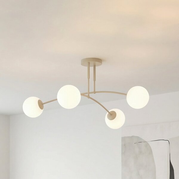 EMIBIG LIGHTING Таванна лампа Pregos, бежова, Ø 60 см, 4-лампова, метал/стъкло, Затъмняване, Бежов, Дневна/трапезария, Стъкло, Модерен, Глобус