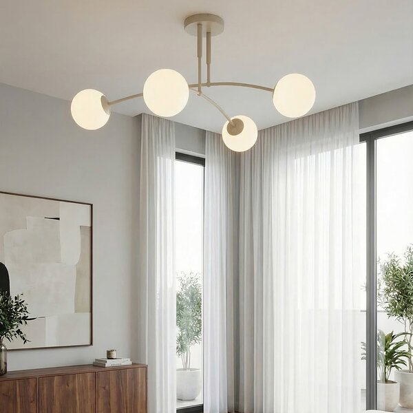 EMIBIG LIGHTING Таванна лампа Pregos, бежова, Ø 60 см, 4-лампова, метал/стъкло, Затъмняване, Бежов, Дневна/трапезария, Стъкло, Модерен, Глобус
