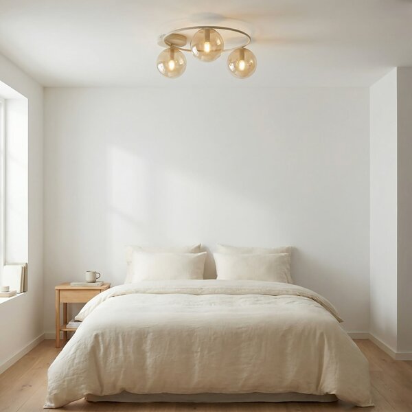 EMIBIG LIGHTING Таванна лампа Sopra, бежова, Ø 47 см, 3-лампова, стъкло/метал, E14, Затъмняване, Бежов, Дневна/трапезария, Стъкло, Модерен, Глобус