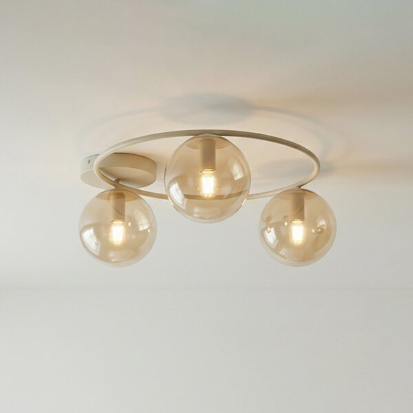 EMIBIG LIGHTING Таванна лампа Sopra, бежова, Ø 47 см, 3-лампова, стъкло/метал, E14, Затъмняване, Бежов, Дневна/трапезария, Стъкло, Модерен, Глобус