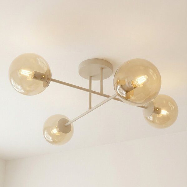 EMIBIG LIGHTING Таванна лампа ROMA, бежова, дължина 75 см, 4-лампова, стъкло/метал, Затъмняване, Бежов, Дневна/трапезария, Стъкло, Модерен, Глобус