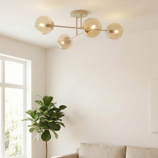 EMIBIG LIGHTING Таванна лампа ROMA, бежова, дължина 75 см, 4-лампова, стъкло/метал, Затъмняване, Бежов, Дневна/трапезария, Стъкло, Модерен, Глобус